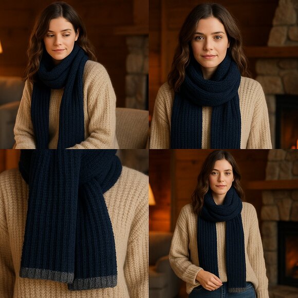 ✨ Navy Textured Knit Winter Scarf — Classic, Cozy & Timeless - Picture 2 of 9